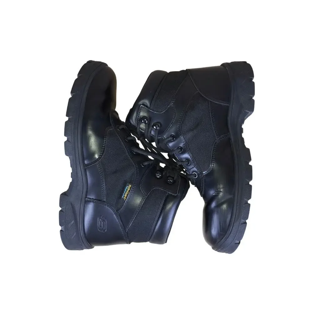 Skechers Boots Men’s 11 Black Waterproof Leather Work Slip Resistant Relaxed Fit